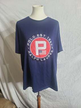 Polo Ralph Lauren Mens Big & Tall XXL Navy Blue P Patch US Flag Cookie Graphic T